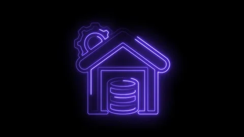 Glowing neon database automation illustration on a black background with Stock Footage 330782797