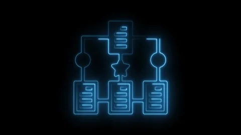 Glowing neon database diagram on black background illustrating data connectio Stock-Footage 309909402