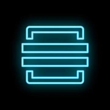 Glowing neon database icon on dark background representing data storage Illustrazione stock