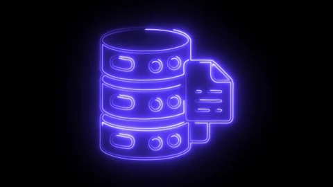 Glowing neon database icon isolated on black background. HD Video motion gr.. Video stock 304240393