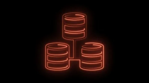 Glowing neon database icons representing server and network connectivity on dark Stock Footage 322975227