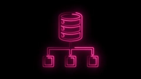 Glowing neon database network servers connectivity illustration on black Stock Footage 330782783