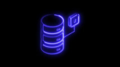 Glowing neon database server icon with padlock symbol connected by data str.. Stock Footage 314704747