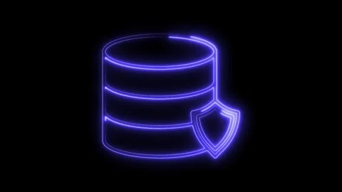Glowing Neon Database Shield Icon Isolated on Black Background Secure Data .. Stock Footage 315657388