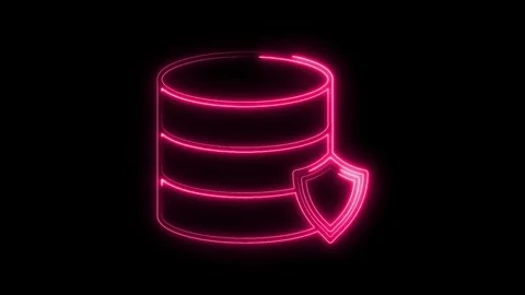 Glowing Neon Database Shield Icon Isolated on Black Background Secure Data .. Stock Footage 315657408