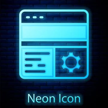 Glowing neon Debugging icon isolated on brick wall background. Debugging tool イラスト素材
