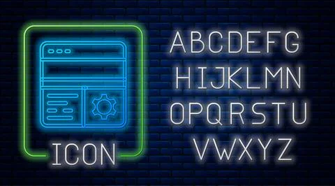 Glowing neon Debugging icon isolated on brick wall background. Debugging tool 스톡 일러스트