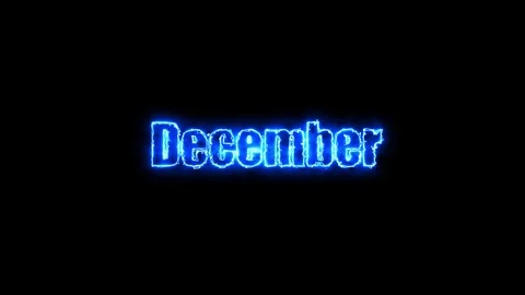 Glowing neon december design text on black background with vibrant light ef.. Stock Footage 336077869