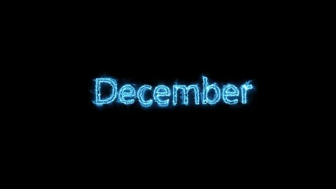 Glowing neon December text on black background with vibrant light effect. R.. Stock Footage 336077823