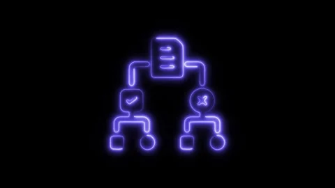 Glowing neon decision tree isolated on black background. HD Video motion gr.. Stock Footage 303552265