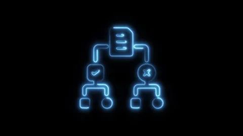 Glowing neon decision tree isolated on black background. HD Video motion gr.. Stock Footage 303552267