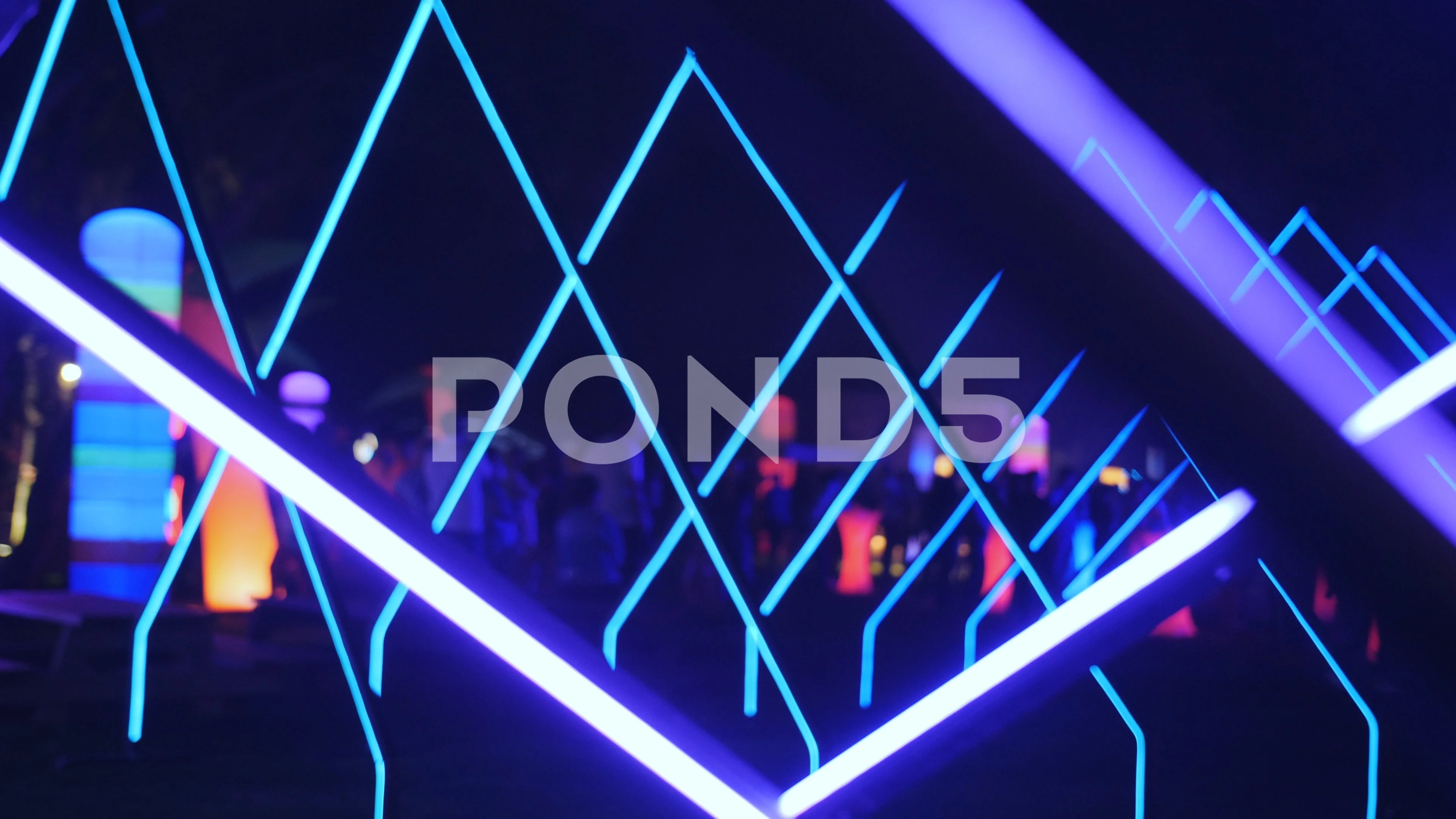 Glowing neon decorations outdoor in fron, Stock Video