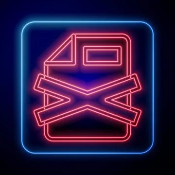 Glowing neon Delete file document icon isolated on black background. Rejected イラスト素材