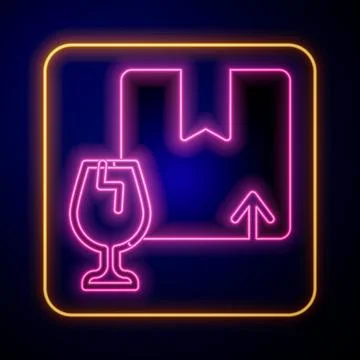 Glowing neon Delivery package box with fragile content symbol of broken glass イラスト素材