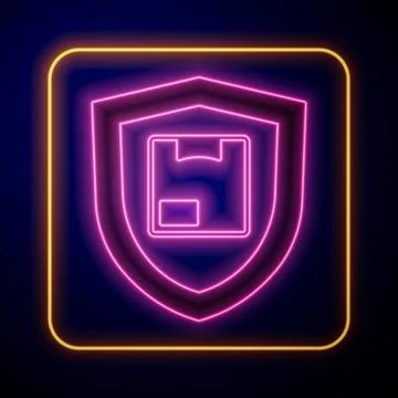 Glowing neon Delivery security with shield icon isolated on black background Stock Illustration