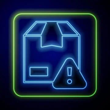 Glowing neon Delivery security with shield icon isolated on blue background.. Stock Illustration