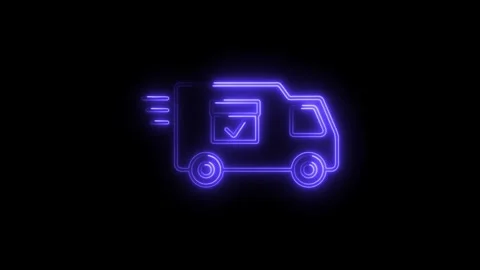 Glowing neon delivery van animation on black background logistics and trans.. Stock Footage 308215661