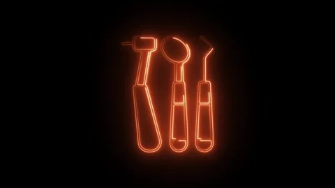 Glowing neon dentist tools icon isolated on black background. HD Video moti.. Stock Footage 304238906