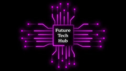 Glowing neon depiction of a microprocessor with illuminated circuit connectio Видео 337366826