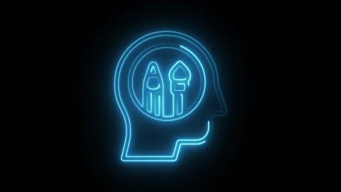 Glowing neon design thinking icon isolated on black background. HD Video mo.. 動画素材 304109998