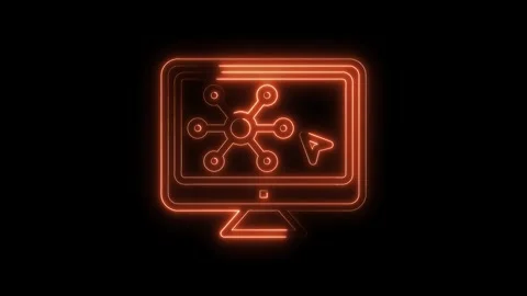 Glowing neon desktop computer displaying a network structure with connection Stock Footage 322971101