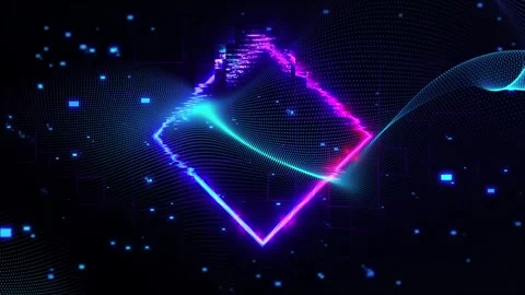 Glowing Neon Diamond Frame with Abstract Wavy Particle Wave Stock Footage 344841910