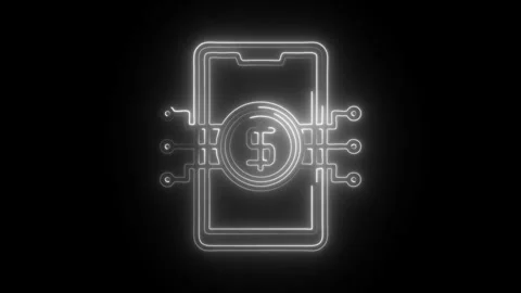 Glowing neon digital currency icon isolated on black background. HD Video m.. Stock Footage 304536427