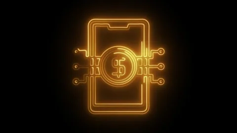 Glowing neon digital currency icon isolated on black background. HD Video m.. Stock Footage 304536508