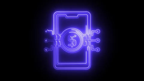 Glowing neon digital currency icon isolated on black background. HD Video m.. Stock Footage 304536509