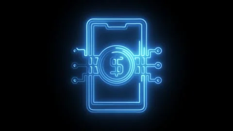 Glowing neon digital currency icon isolated on black background. HD Video m.. Stock Footage 304536525