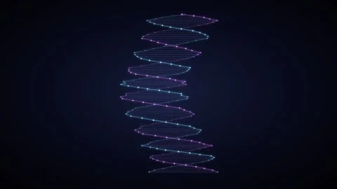 Glowing neon digital DNA double helix on a dark background Stock Footage 335942108