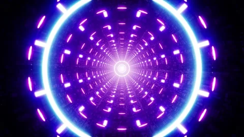 Glowing Neon Disco Circle Light Tunnel VJ Loop Background Stock Footage 201202400