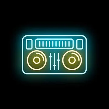 Glowing neon dj console mixing electronic music Stock Illustration