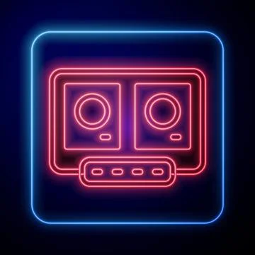 Glowing neon DJ remote for playing and mixing music icon isolated on black Ilustração Stock