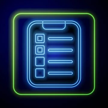 Glowing neon To do list or planning icon isolated on blue background. Vector Stock Illustration