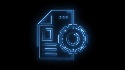 Glowing neon document and gear animation indicating settings or configuration on Stock Footage 322985608