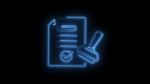 Glowing neon document approval and stamp concept for business legal and contract Stock Footage 330774623