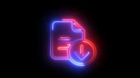 Glowing Neon Document with Arrow in Circle  Futuristic Tech Download Icon f.. Stock Footage 308958867