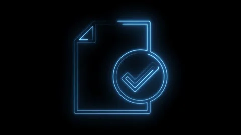 Glowing neon document with check mark icon on black background animation 動画素材 315960756