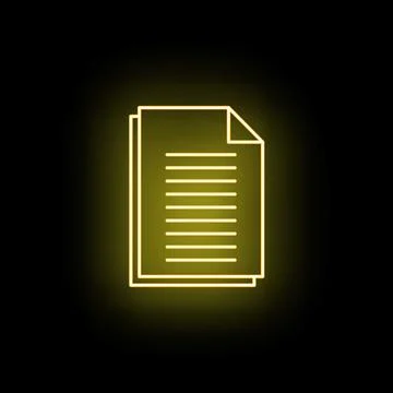 Glowing neon document file icon on black background Stock Illustration