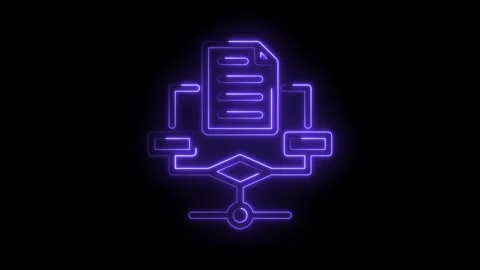 Glowing neon document flowchart illustrating data processing and workflow Stock Footage 330781979