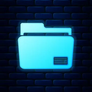 Glowing neon Document folder icon isolated on brick wall background. Accounting イラスト素材