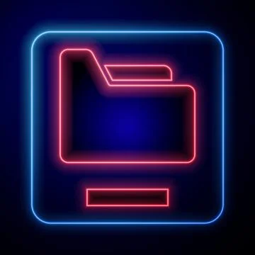 Glowing neon Document folder icon isolated on black background. Accounting .. Stock Illustration