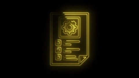 Glowing neon document with gear and checklist icons for business process co.. Stock Footage 312318297