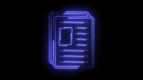 Glowing neon document icon animation on black background business and data Stock Footage 322989453