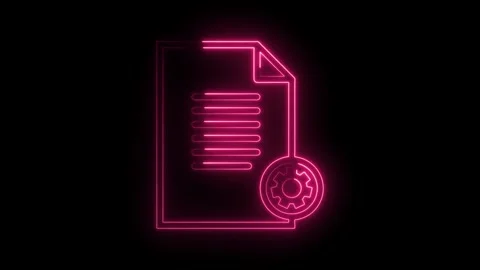 Glowing neon document icon with gear symbol for settings configuration and .. Stock Footage 314574069
