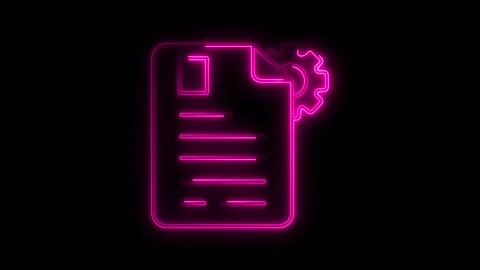 Glowing neon document icon with gear symbol representing business process a.. Stock Footage 314708853