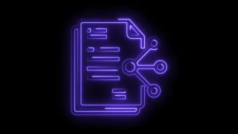 Glowing Neon Document Icon with Network Connection Symbol Abstract Futurist.. Stock Footage 314558517