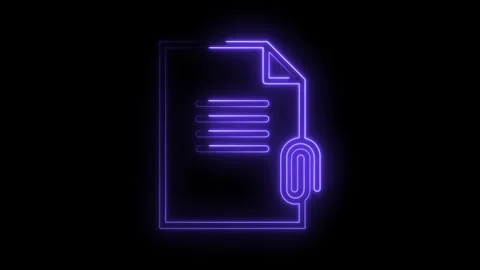 Glowing Neon Document Icon with Paperclip Attachment Abstract Futuristic De.. Stock Footage 314573944