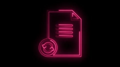 Glowing neon document icon with refresh arrows symbol on transparent black .. Stock Footage 314574017